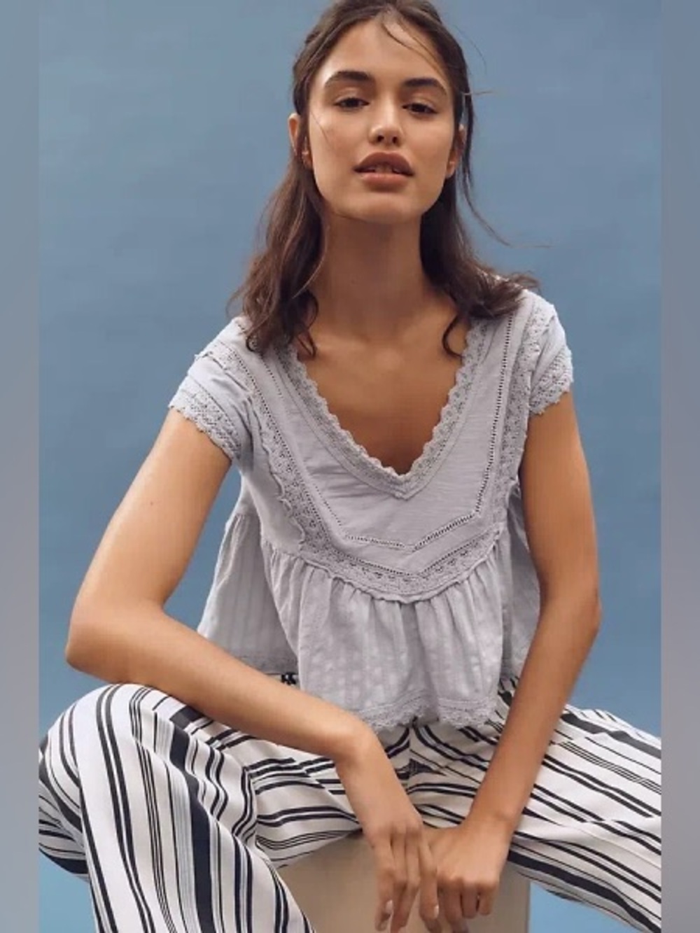 Anthropologie Pilcro Trapeze Popover Top In Blue
